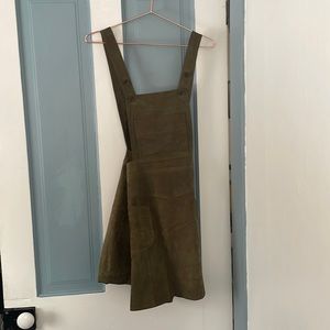 Asos olive suede pinafore dress / overall dress pockets button strap